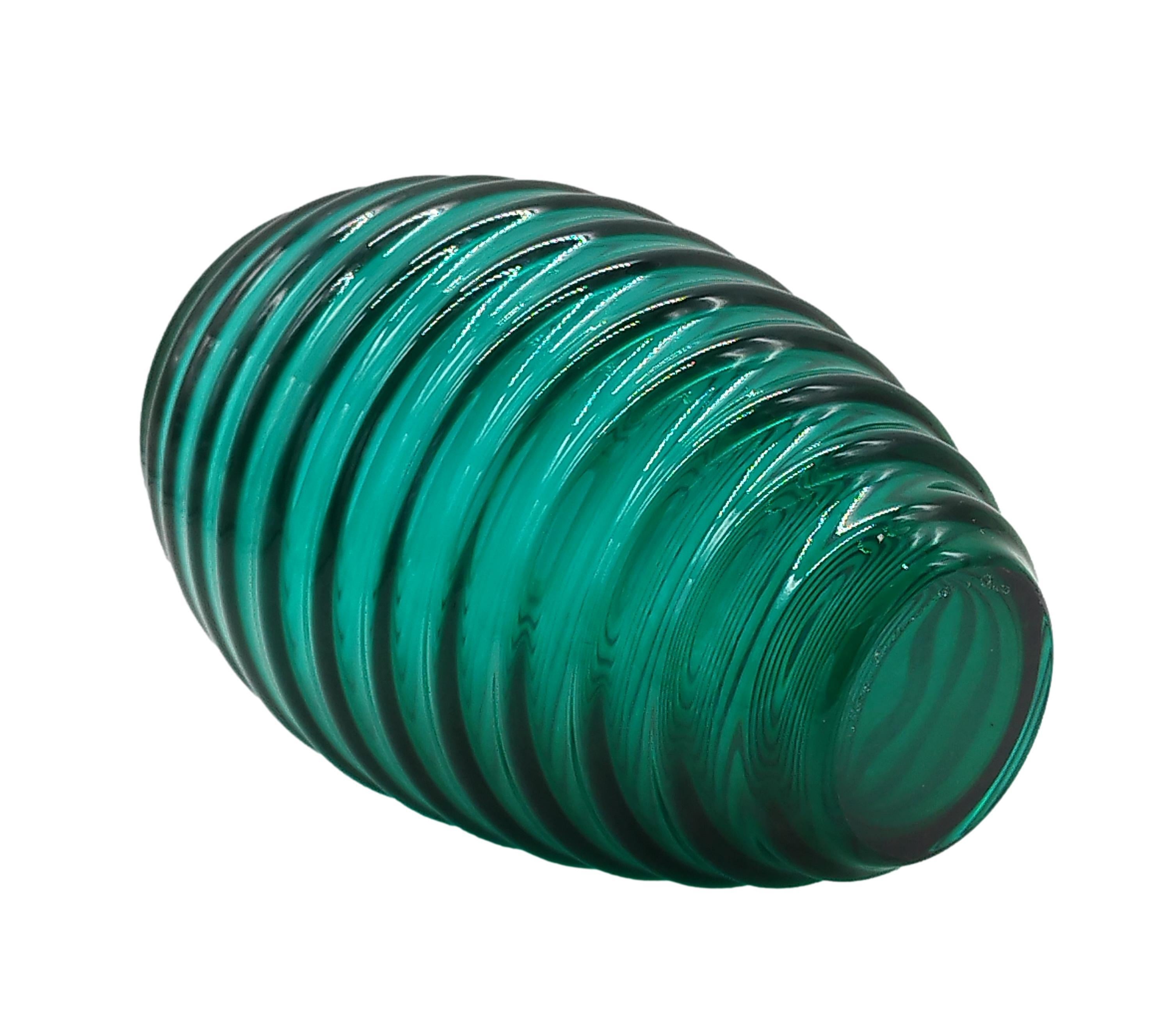 Yoichi Ohira for Vetreria De Majo Green Glass Vase, Italy 1989 In Good Condition In Naples, IT