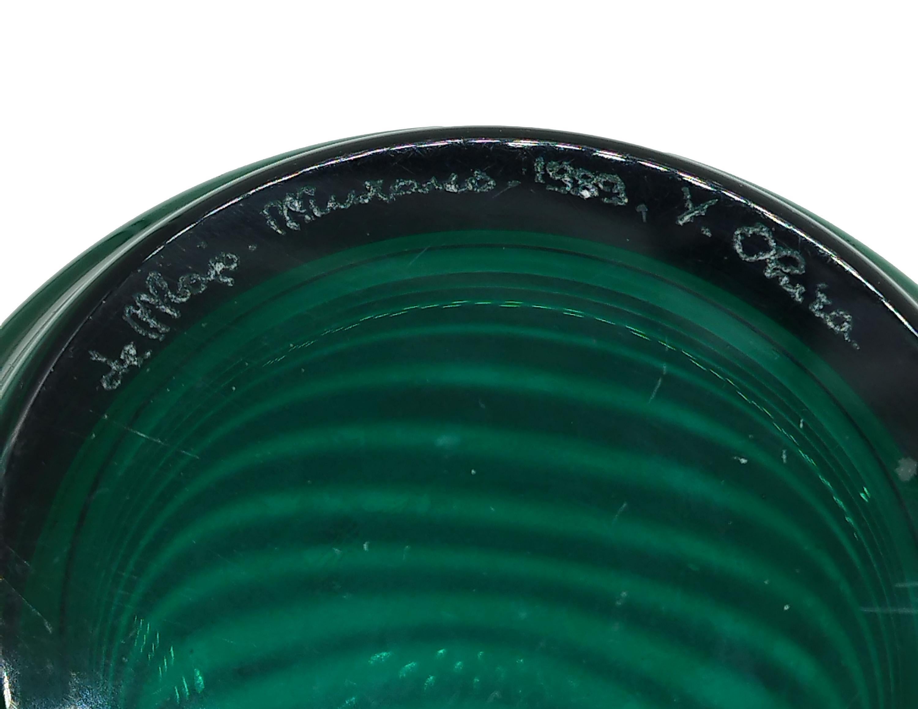Late 20th Century Yoichi Ohira for Vetreria De Majo Green Glass Vase, Italy 1989