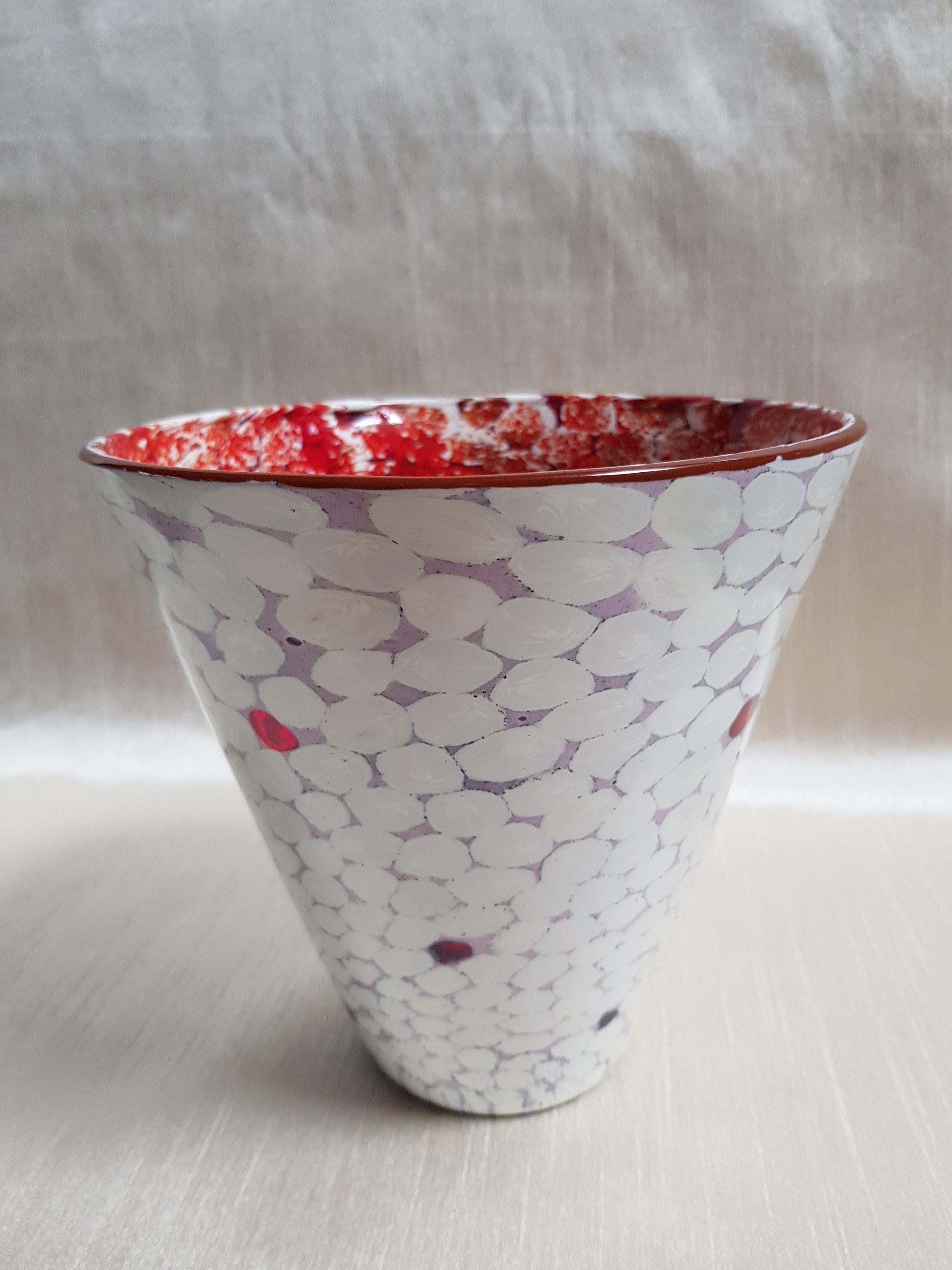 Post-Modern Yoichi Ohira Murano Art Glass Vase Mosaic Murrine Sporgenti Unique L. Serena For Sale