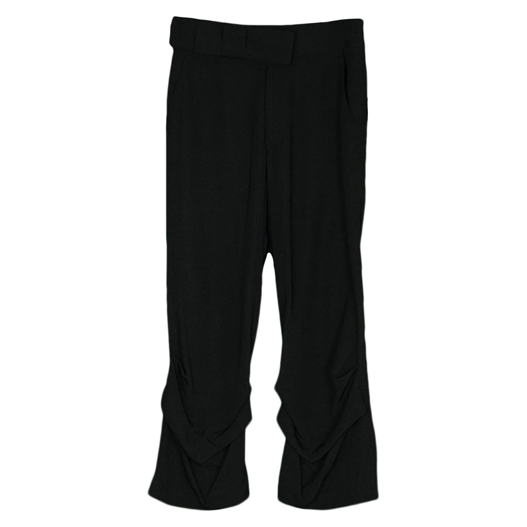 Yoji Yamamoto Black Pants w Bow & Leg Gather