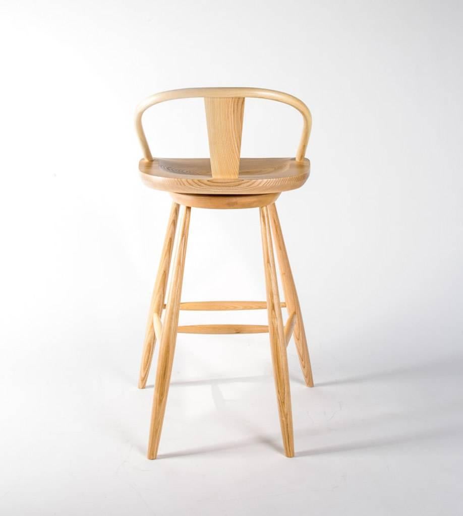 Yoke-Back Swivel Barstool in Ash In New Condition For Sale In Southhampton, NY