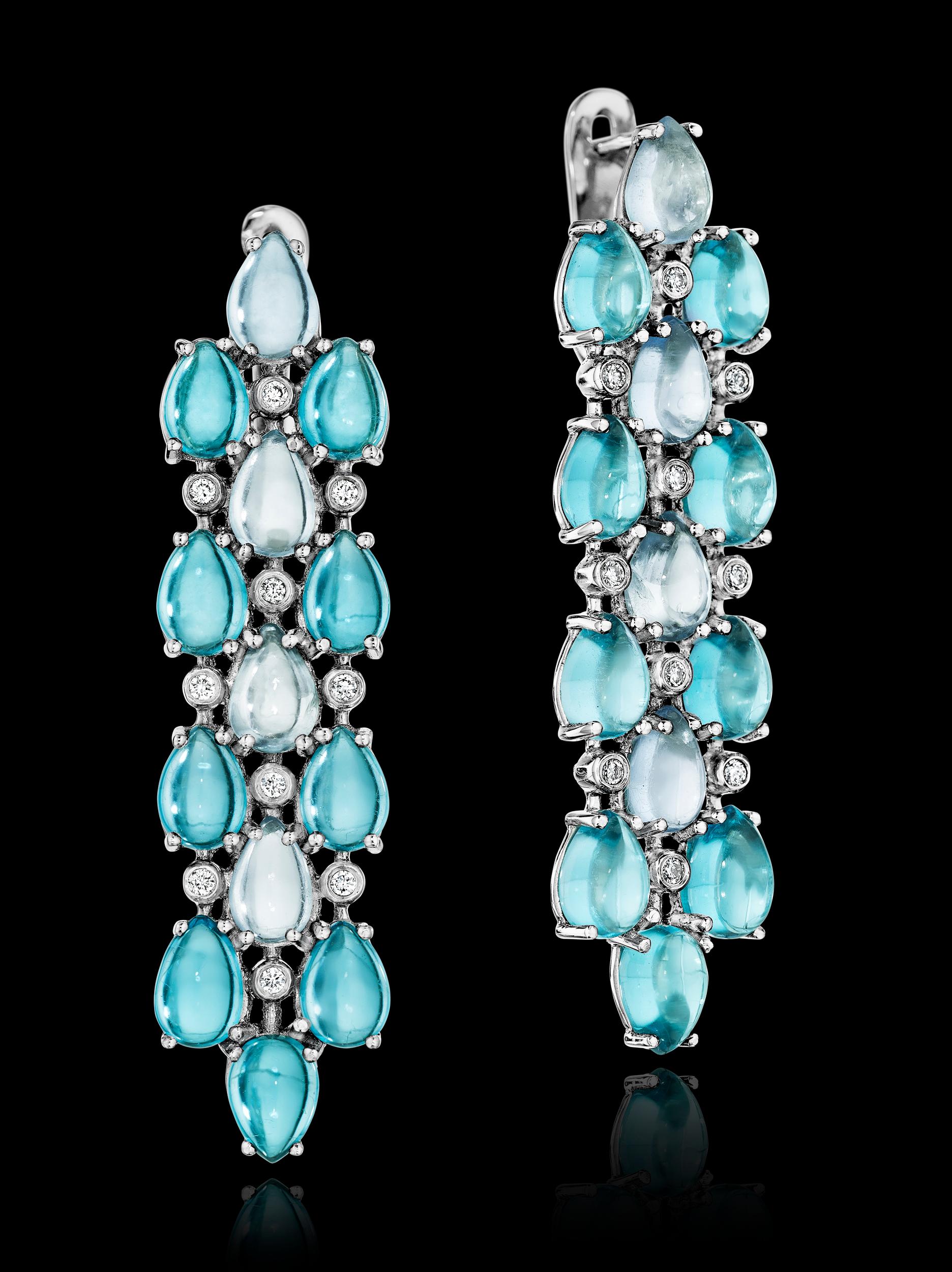 Contemporary Yoki Blue Topaz and Diamond White Gold Drop Earring For Sale