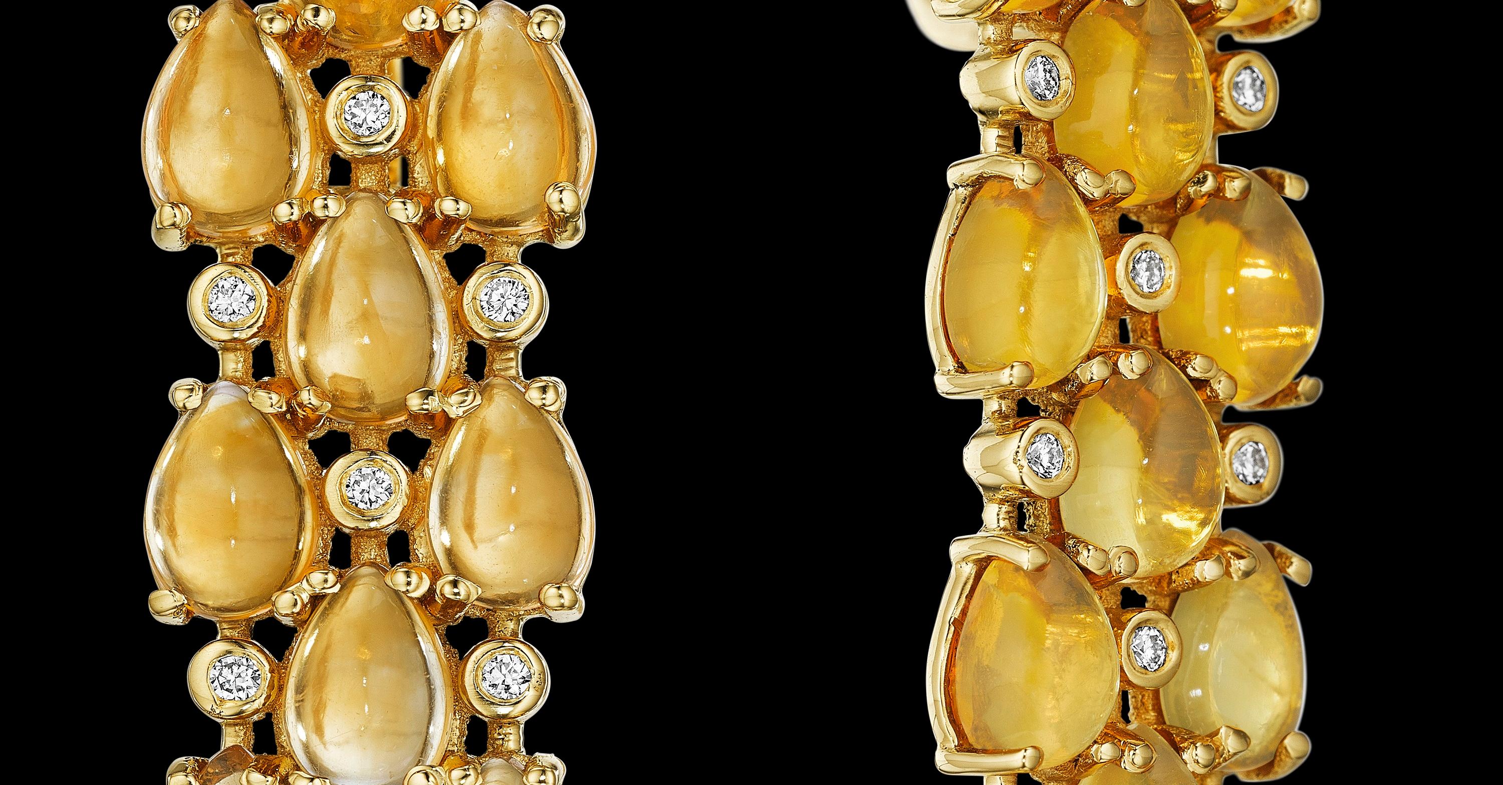 Contemporary Yoki Citrine and Diamond Yellow Gold Drop Earring For Sale