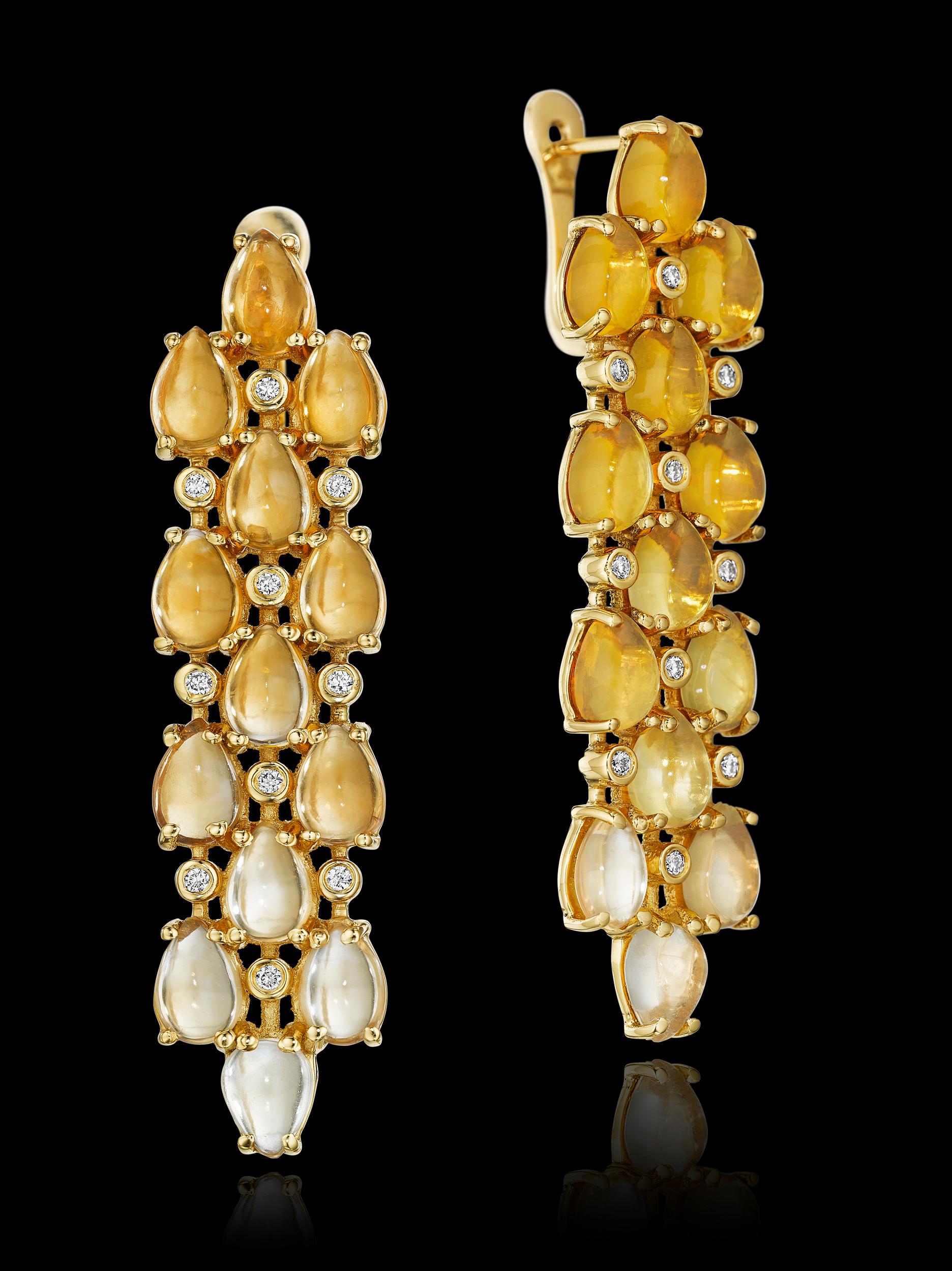 Yoki Citrine and Diamond Yellow Gold Drop Earring In New Condition For Sale In Annandale, VA