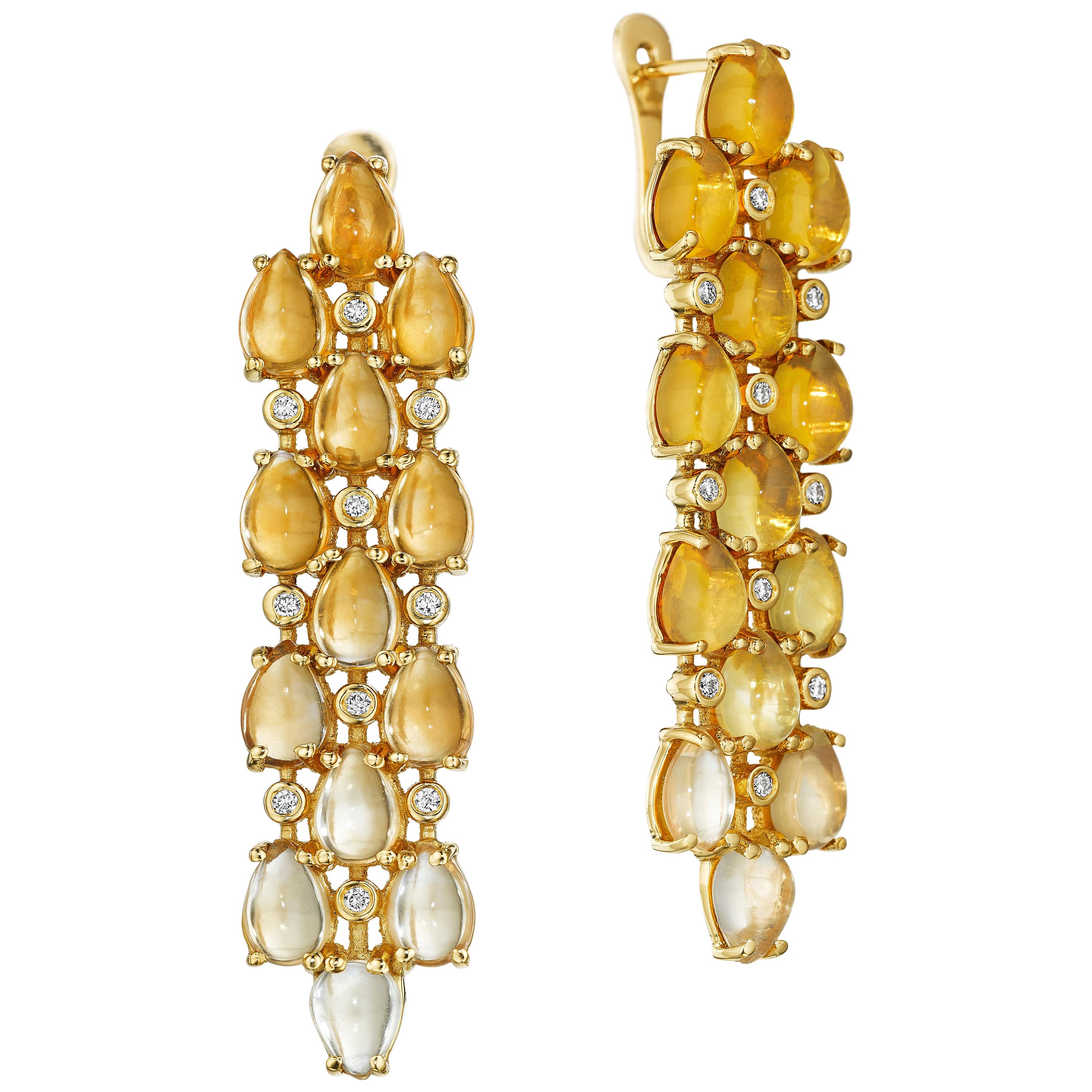 Yoki Citrine and Diamond Yellow Gold Drop Earring For Sale