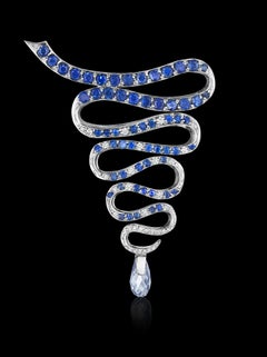 Yoki Diamond Blue Sapphire White Gold Brooch-Pendant