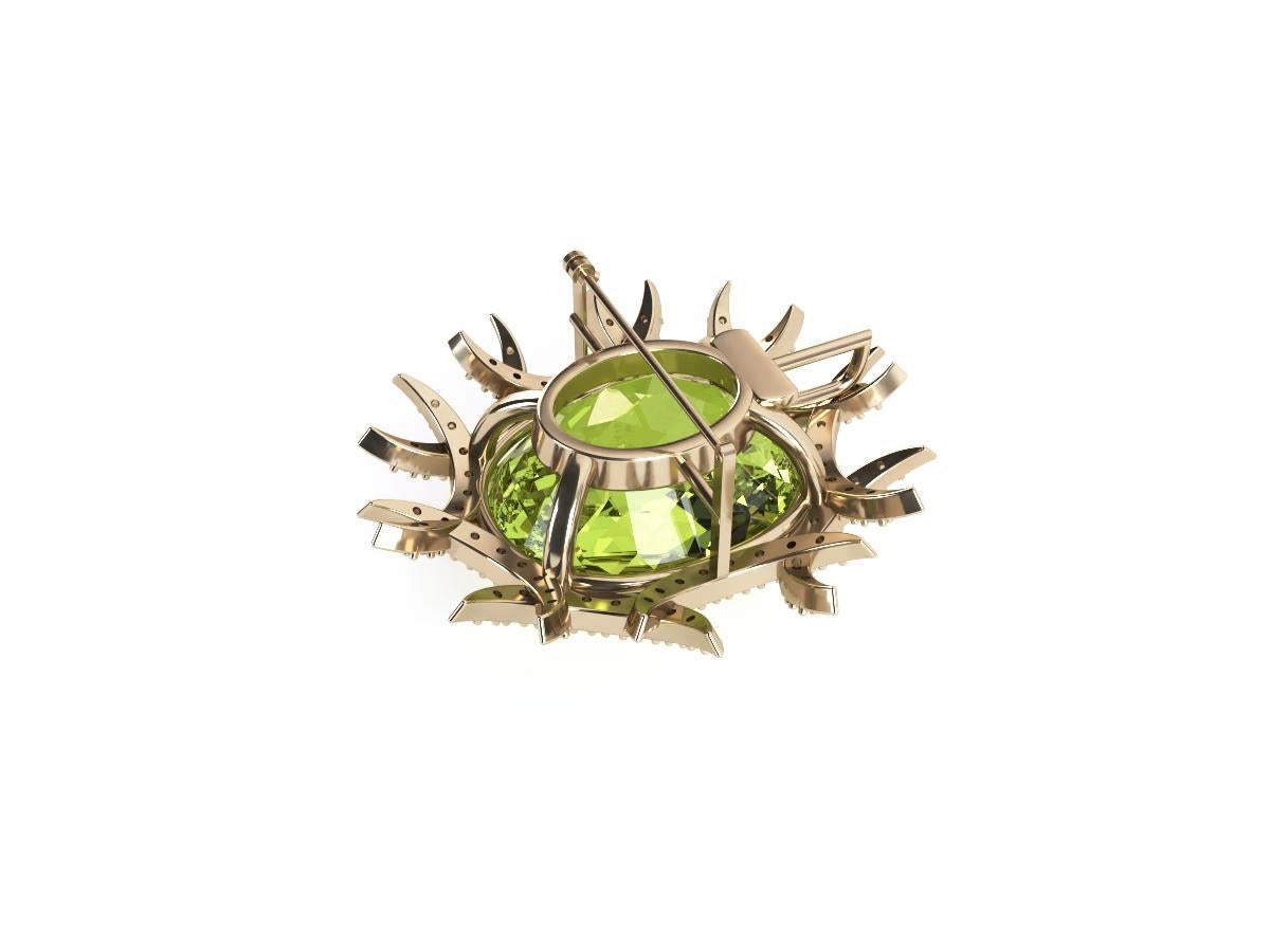 Yoki Green Amethyst Diamond Blackened Yellow Gold Brooch-Pendant In New Condition For Sale In Annandale, VA