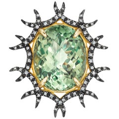 Yoki Green Amethyst Diamond Blackened Yellow Gold Brooch-Pendant