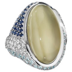 Yoki Grey Moonstone Sapphire Aquamarine White Gold Ring