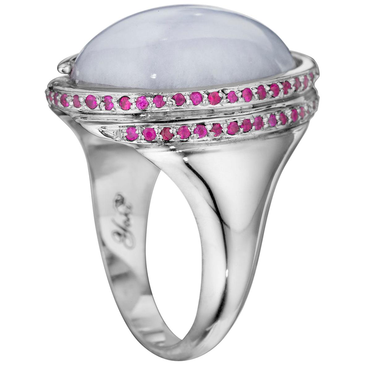 Yoki Lavender Jade Ruby White Gold Ring For Sale