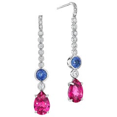 Yoki Pink Tourmaline Tanzanite Diamond White Gold Drop Earring