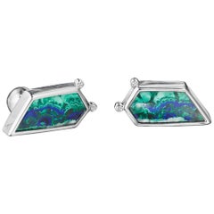 Yoki Platinum Diamond Azurite Malachite Cufflinks