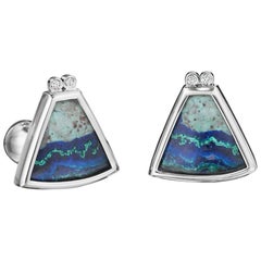 Yoki Platinum Diamond Azurite Malachite Cufflinks