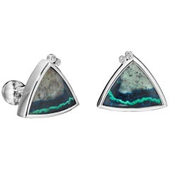 Yoki Platinum Diamond Azurite Malachite Cufflinks