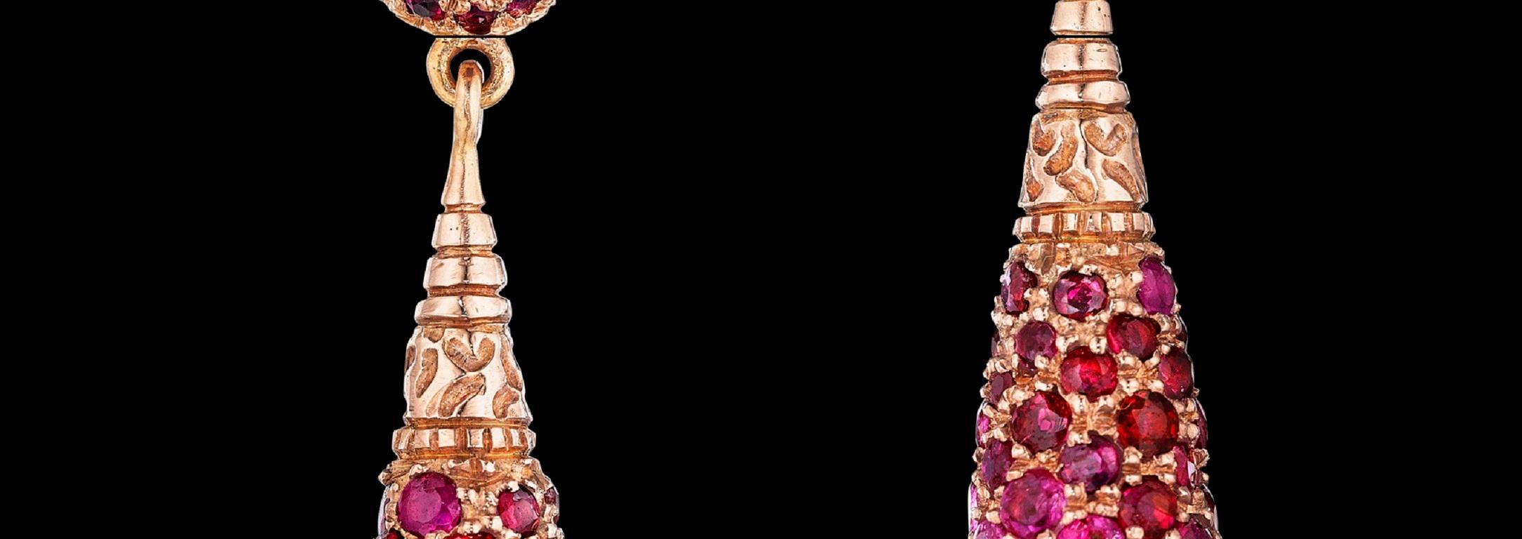 Men's Yoki Rubies Rose Gold Drop Earring For Sale