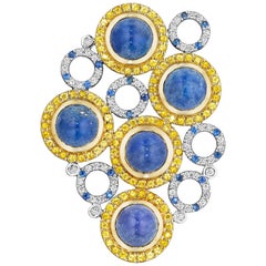 Yoki Sapphires, Diamonds and Lapis Lazuli Yellow and White Gold Brooch-Pendant