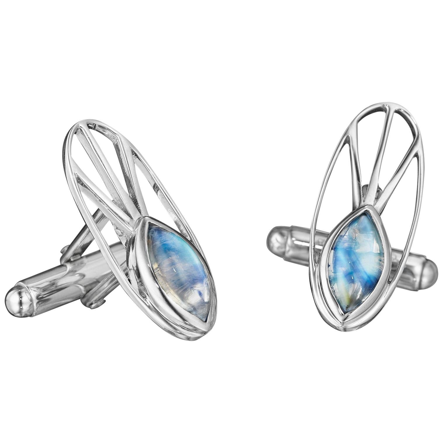 Yoki Sophisticated Blue Moonstone Sterling Silver Cufflinks For Sale