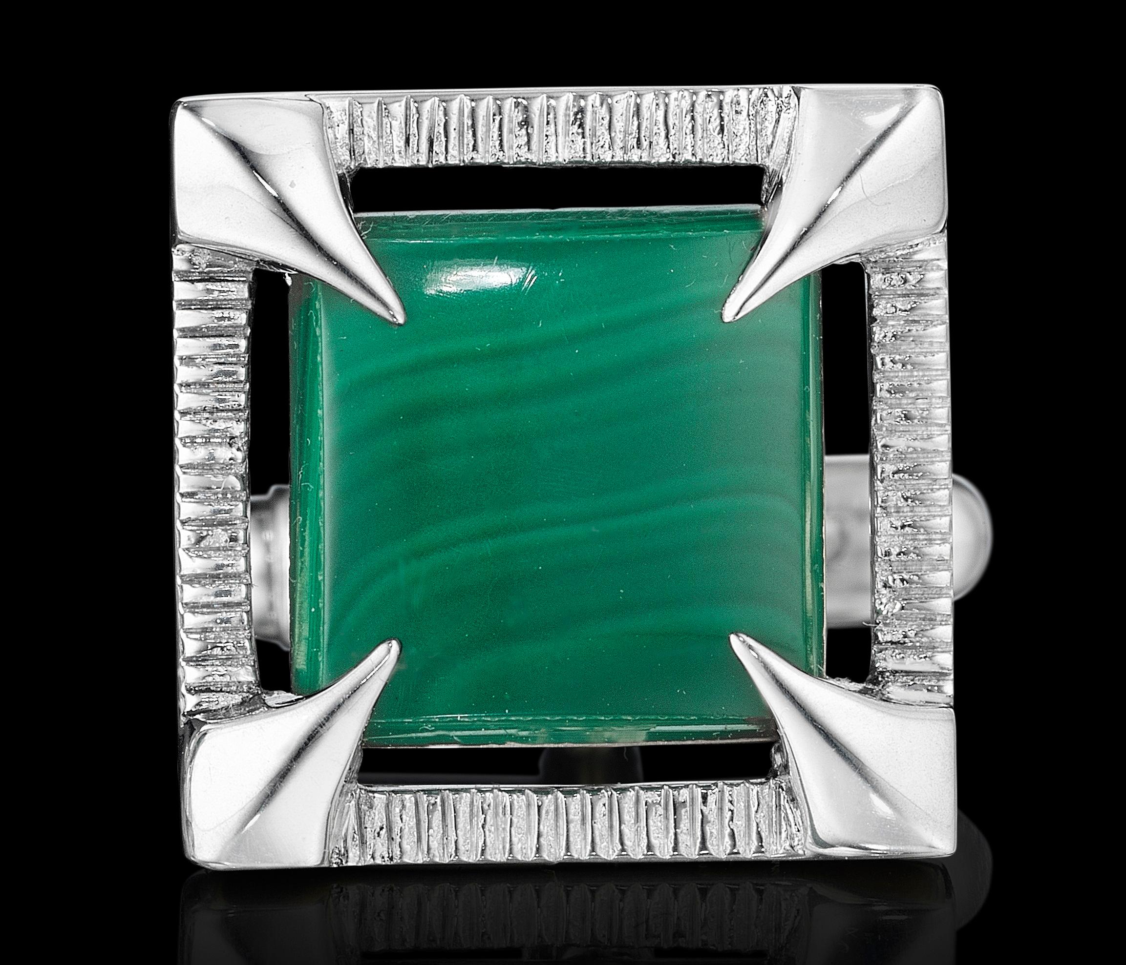 Contemporary Yoki Sophisticated Malachite Sterling Silver Cufflinks For Sale