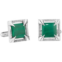 Yoki Sophisticated Malachite Sterling Silver Cufflinks