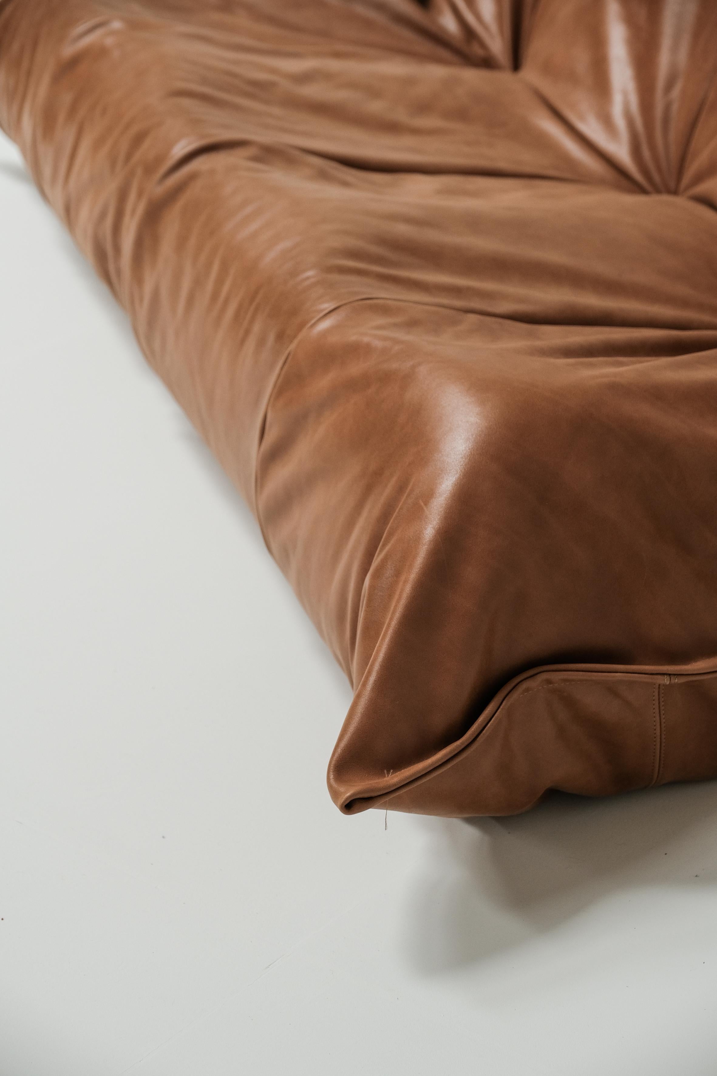 Yoko 3 seater in cognac leather designed by Michel Ducaroy for Ligne Roset 2