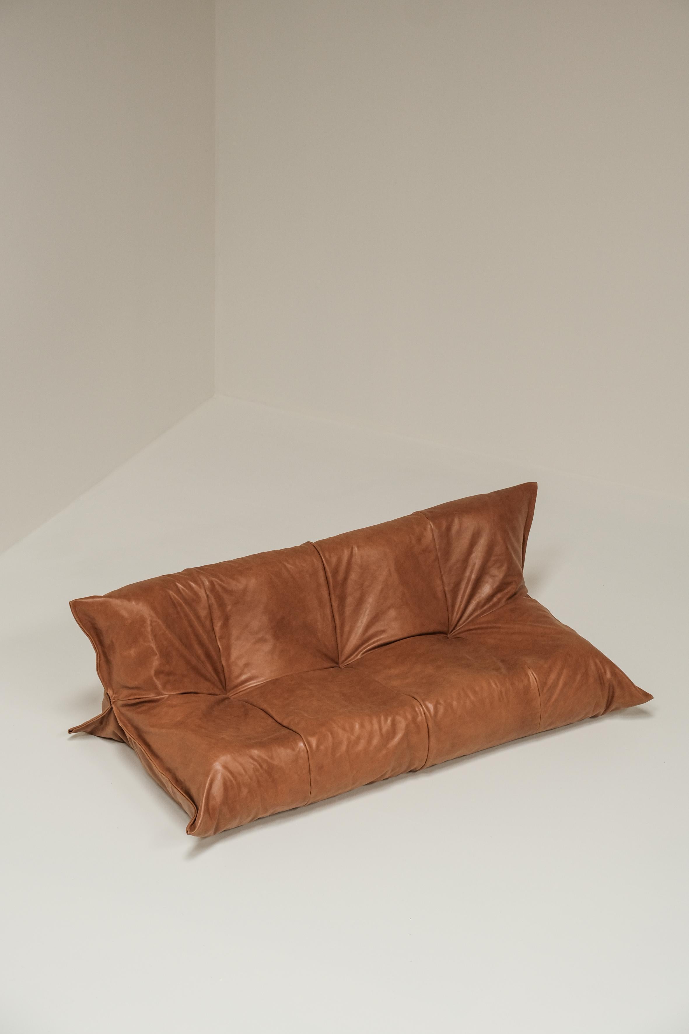 Yoko 3 seater in cognac leather designed by Michel Ducaroy for Ligne Roset 3