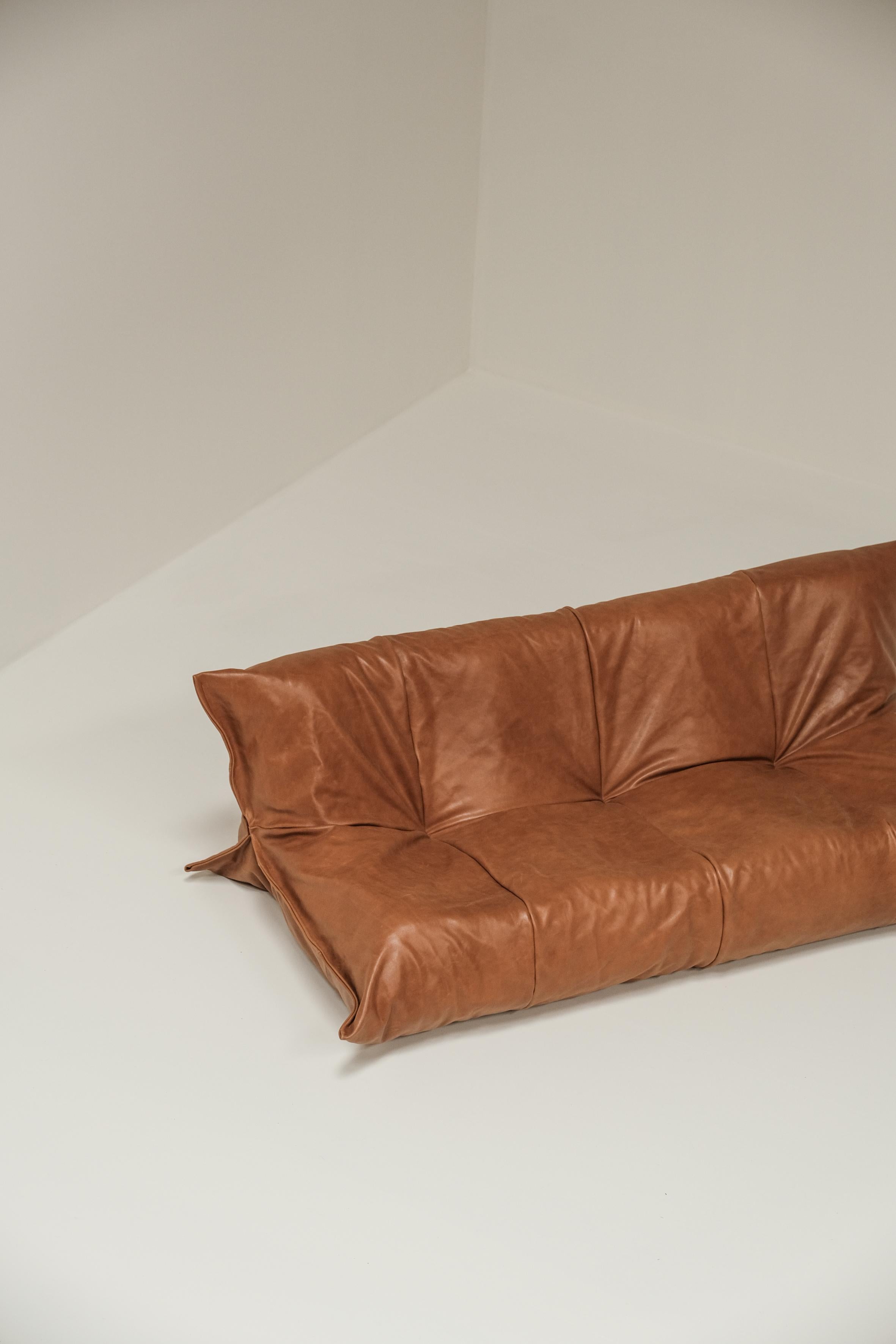 Yoko 3 seater in cognac leather designed by Michel Ducaroy for Ligne Roset 4