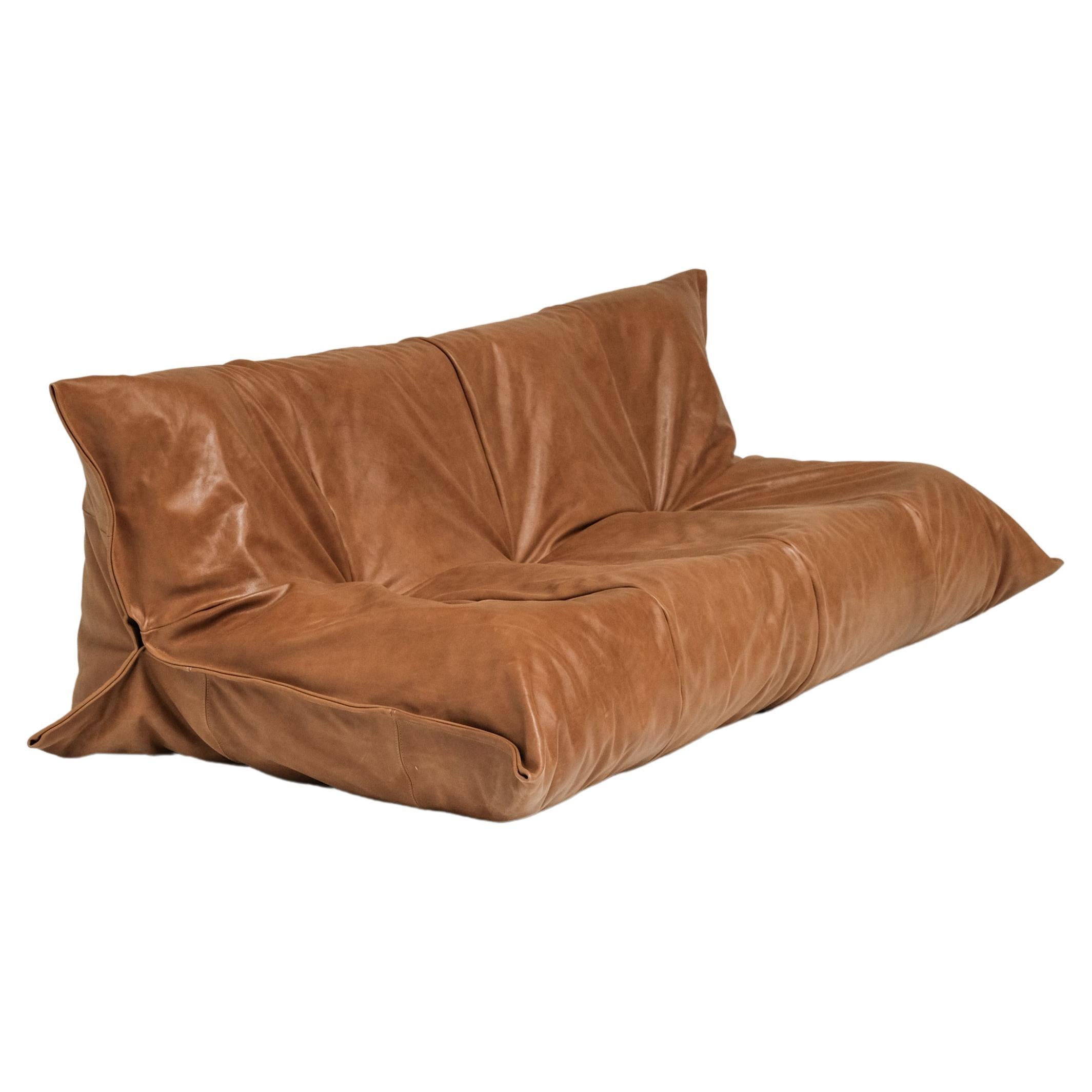 Yoko 3 seater in cognac leather designed by Michel Ducaroy for Ligne Roset