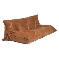 Used Yoko 3 seater in cognac leather designed by Michel Ducaroy for Ligne Roset