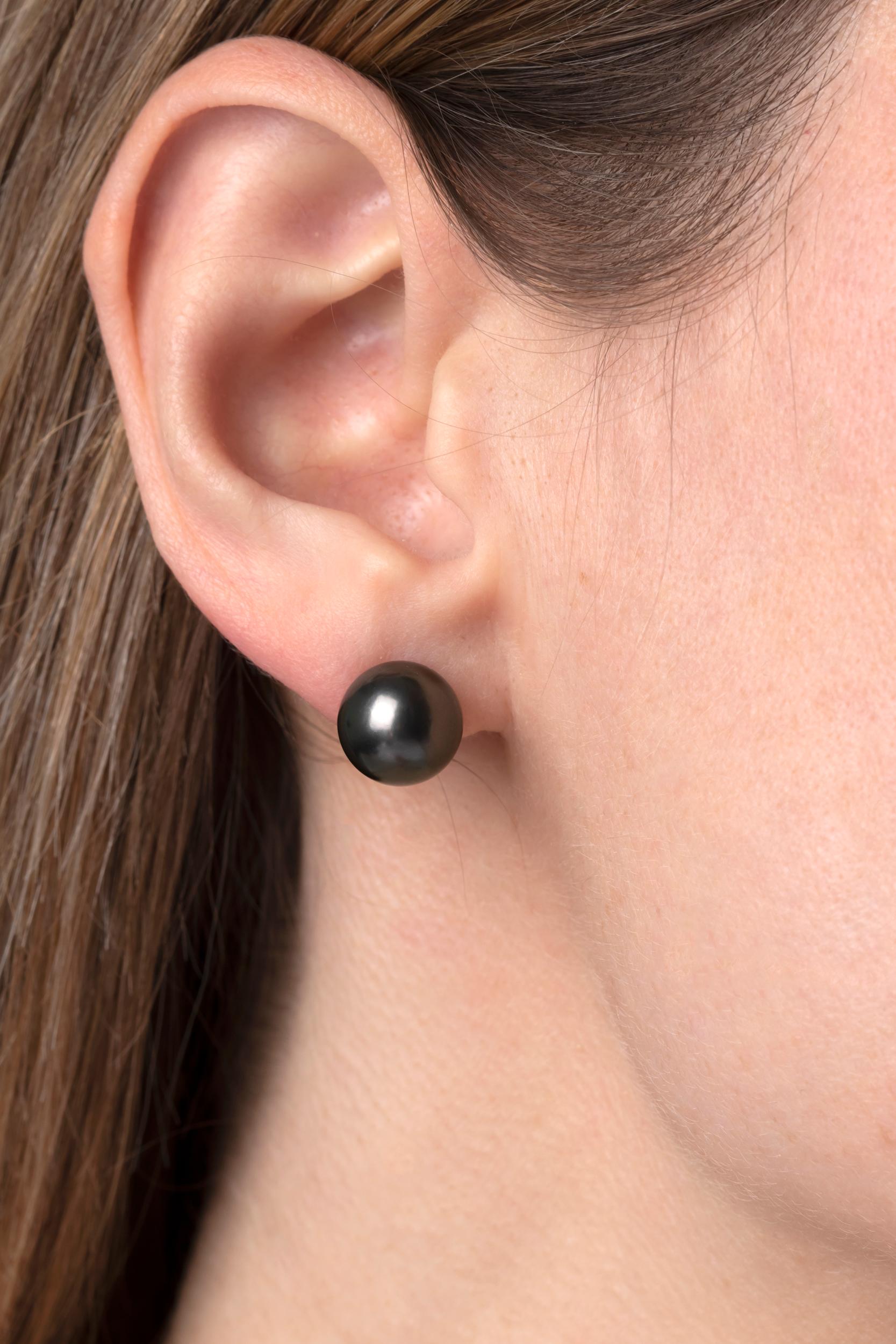 Charming Natural 10-11mm Black Tahitian Pearl Earring AA 
