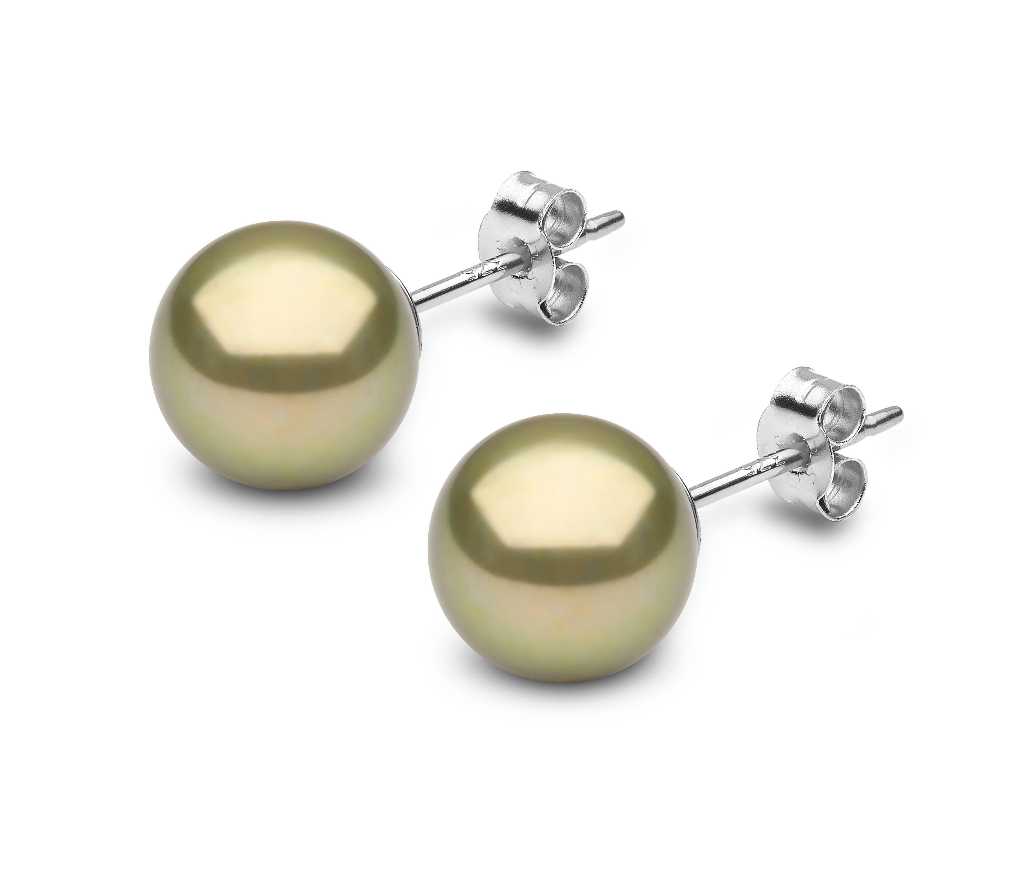 Yoko London 9.5mm Pistachio Coloured Tahitian Ear Studs on 18ct White Gold