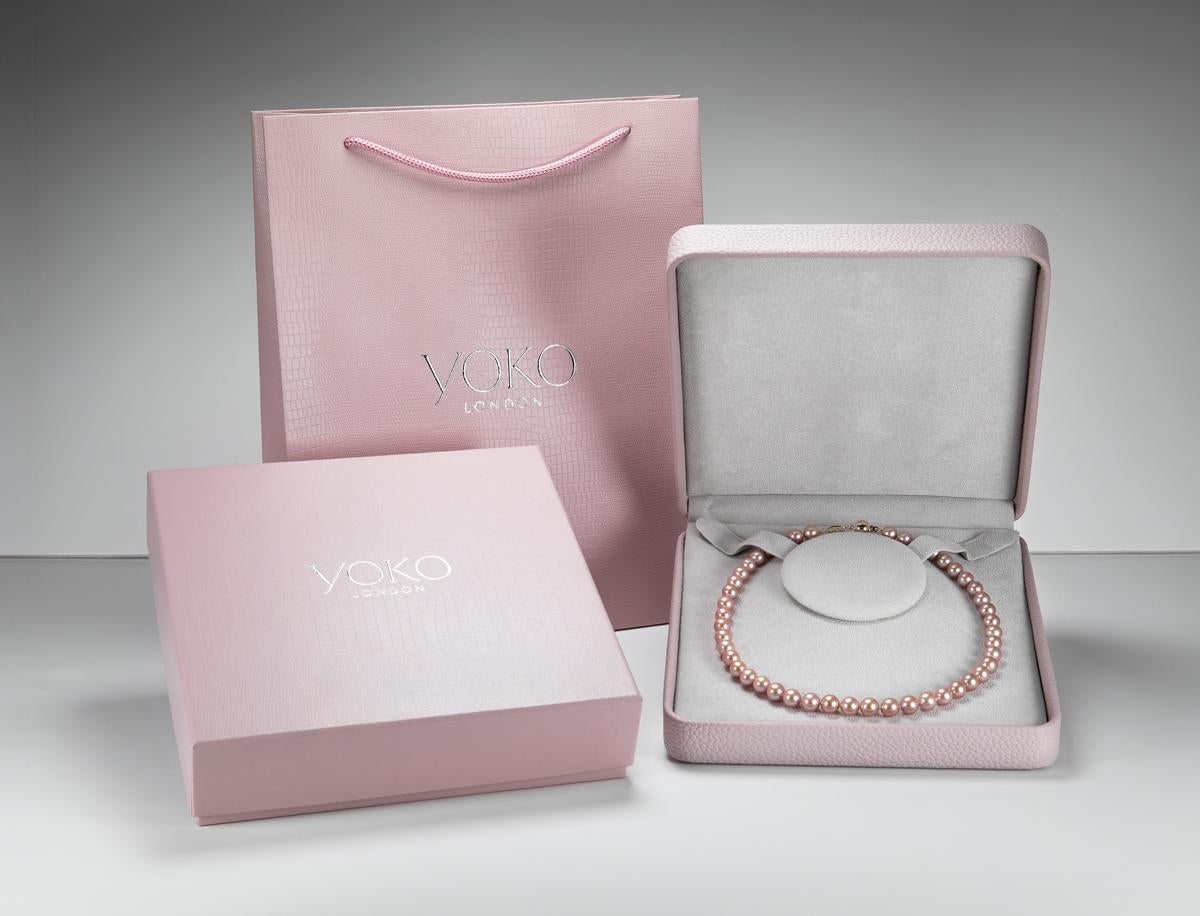 Yoko London Akoya Classic Row Necklace on 18 Karat Rose Gold Diamond Set Clasp For Sale 4