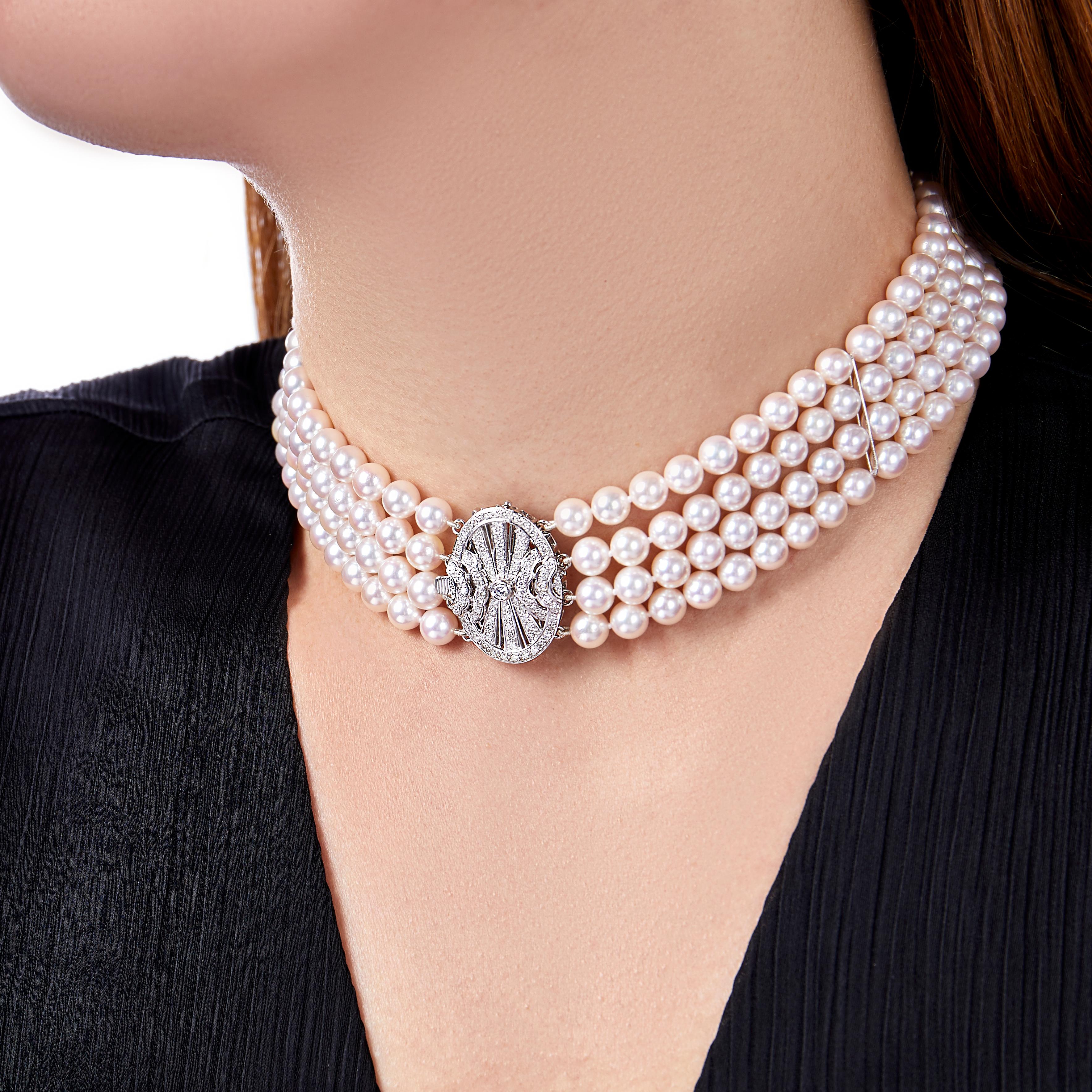 Bead Yoko London Akoya Pearl and Diamond Choker Necklace in 18K White Gold