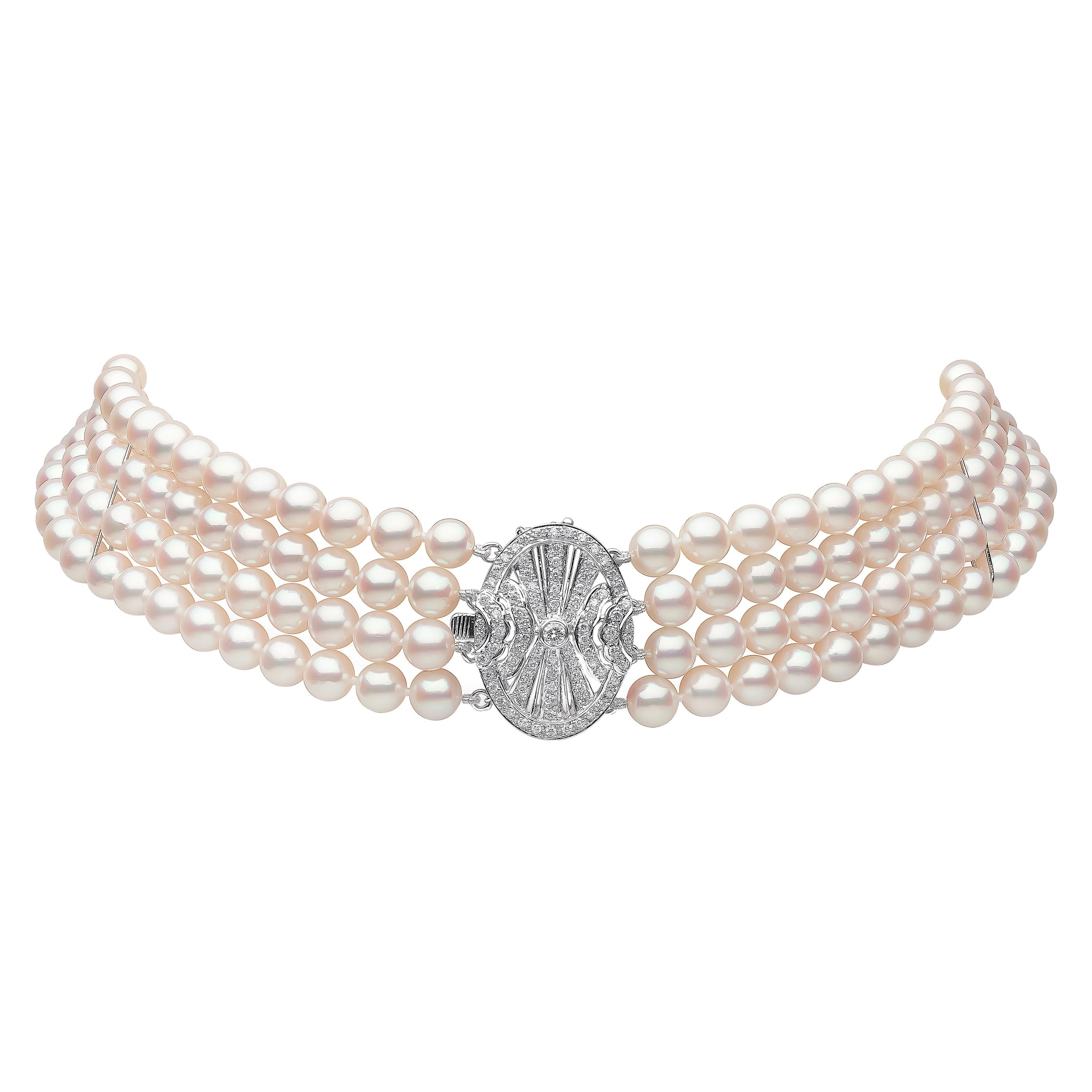 Yoko London Akoya Pearl and Diamond Choker Necklace in 18K White Gold