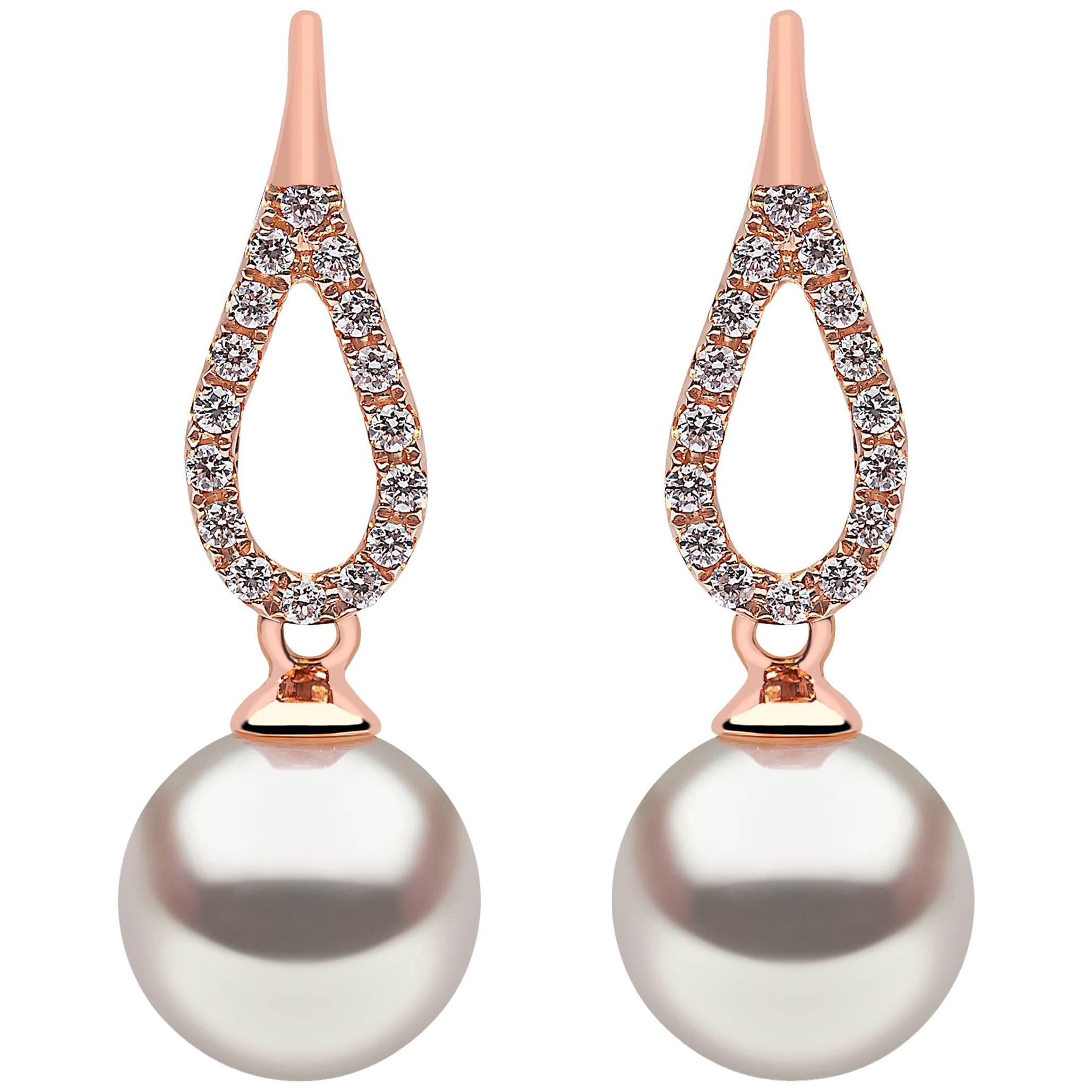 Yoko London Akoya Pearl and Diamond Earrings Set in 18 Karat Rose Gold
