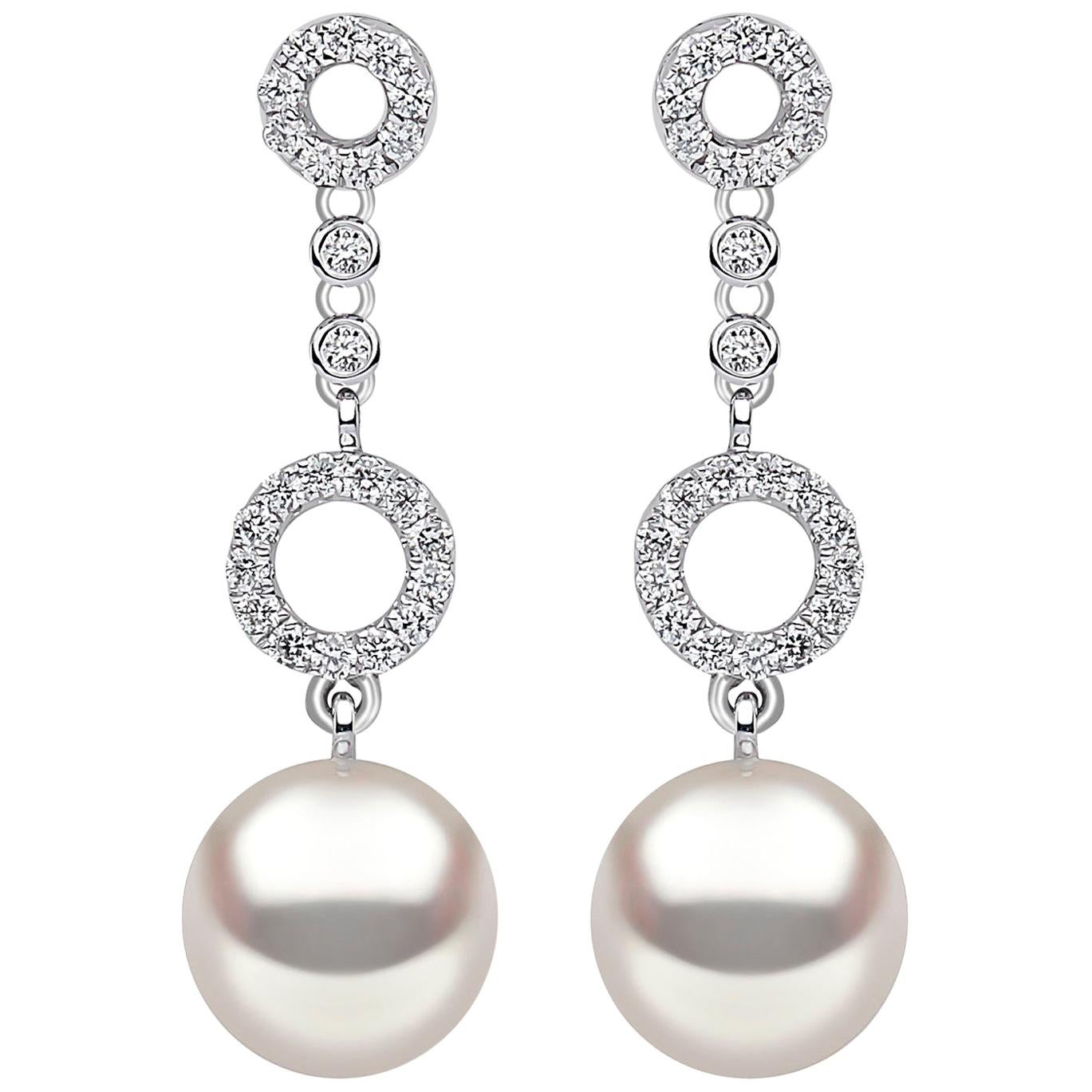 Yoko London Akoya Pearl and Diamond Earrings Set in 18 Karat White Gold