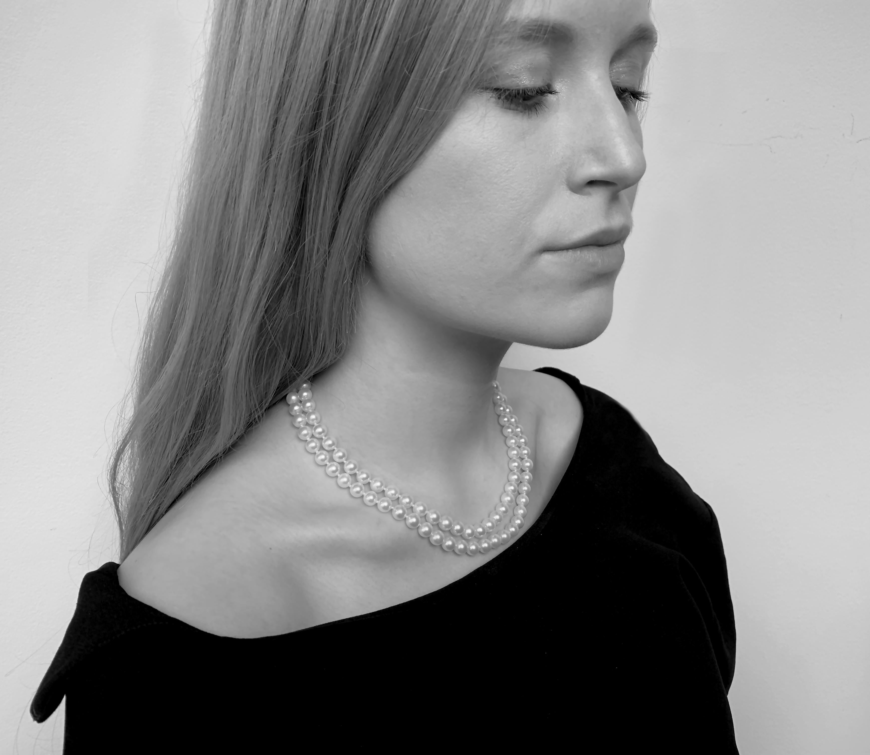 This timeless necklace by Yoko London features two rows of perfectly matched Akoya pearls, completed with an elegant 18 Karat White Gold and diamond clasp. Expertly hand-strung in our London atelier, this necklace has been flawlessly executed to