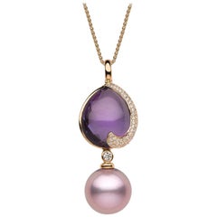 Yoko London Amethyst, Pink Pearl and Diamond Pendant in 18 Karat Rose Gold