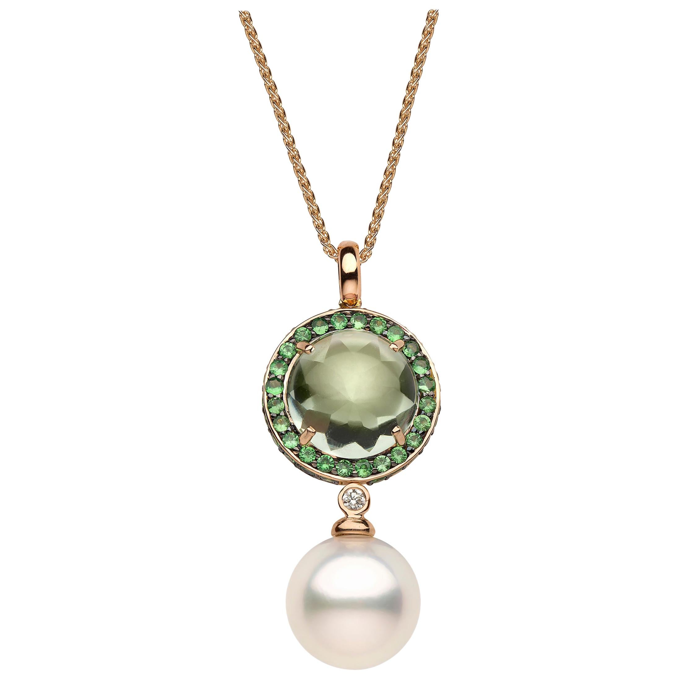 Yoko London Amethyst, Tsavorite, Diamond, South Sea Pearl Pendant 18 Karat Gold For Sale