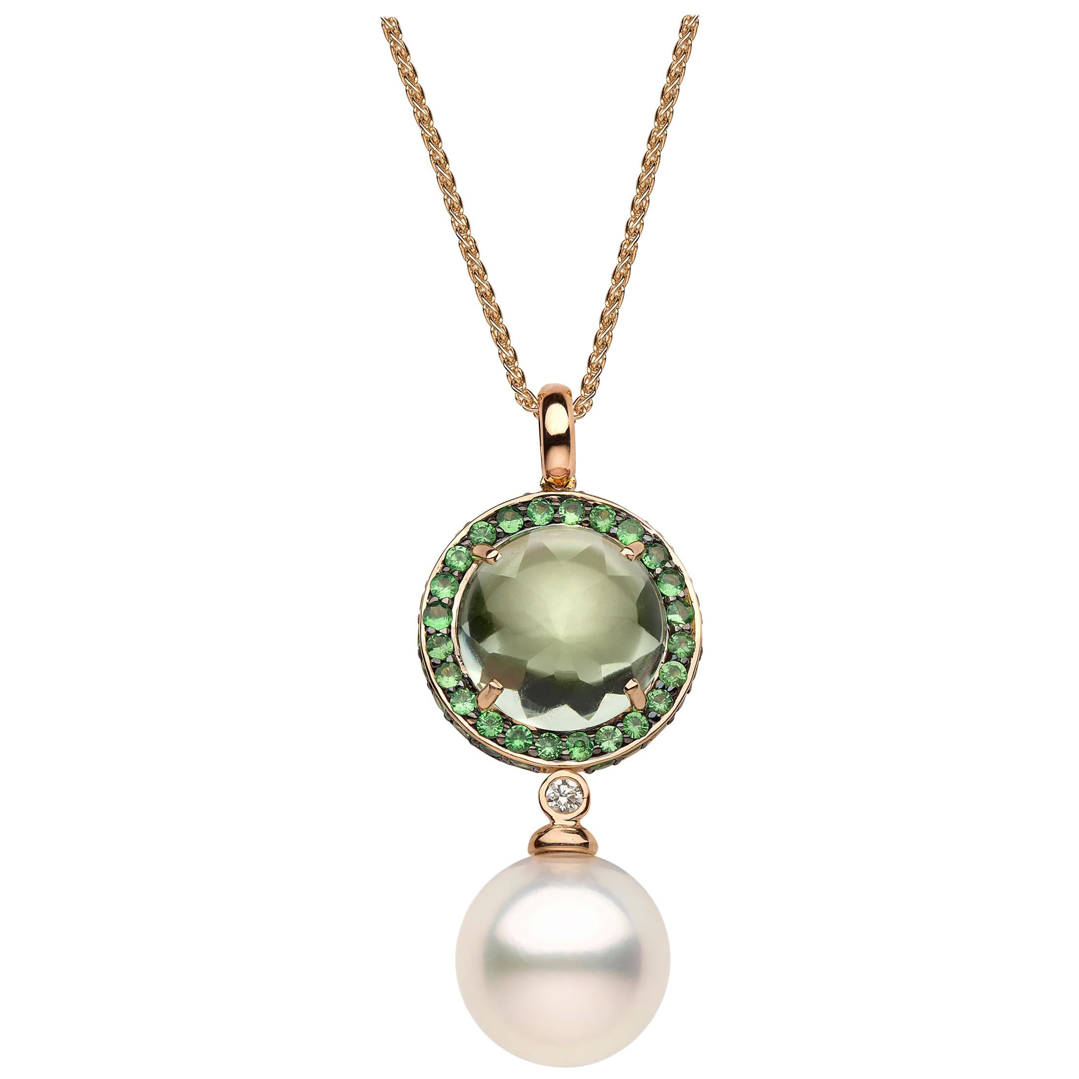 PEARLS & ColoreS - Ciondolo Con Perla Tahitiana 8-9mm E Diamante 0,010ct - Oro Giallo, Qualità A+ - Regalo Donna Con Catena E Astuccio
