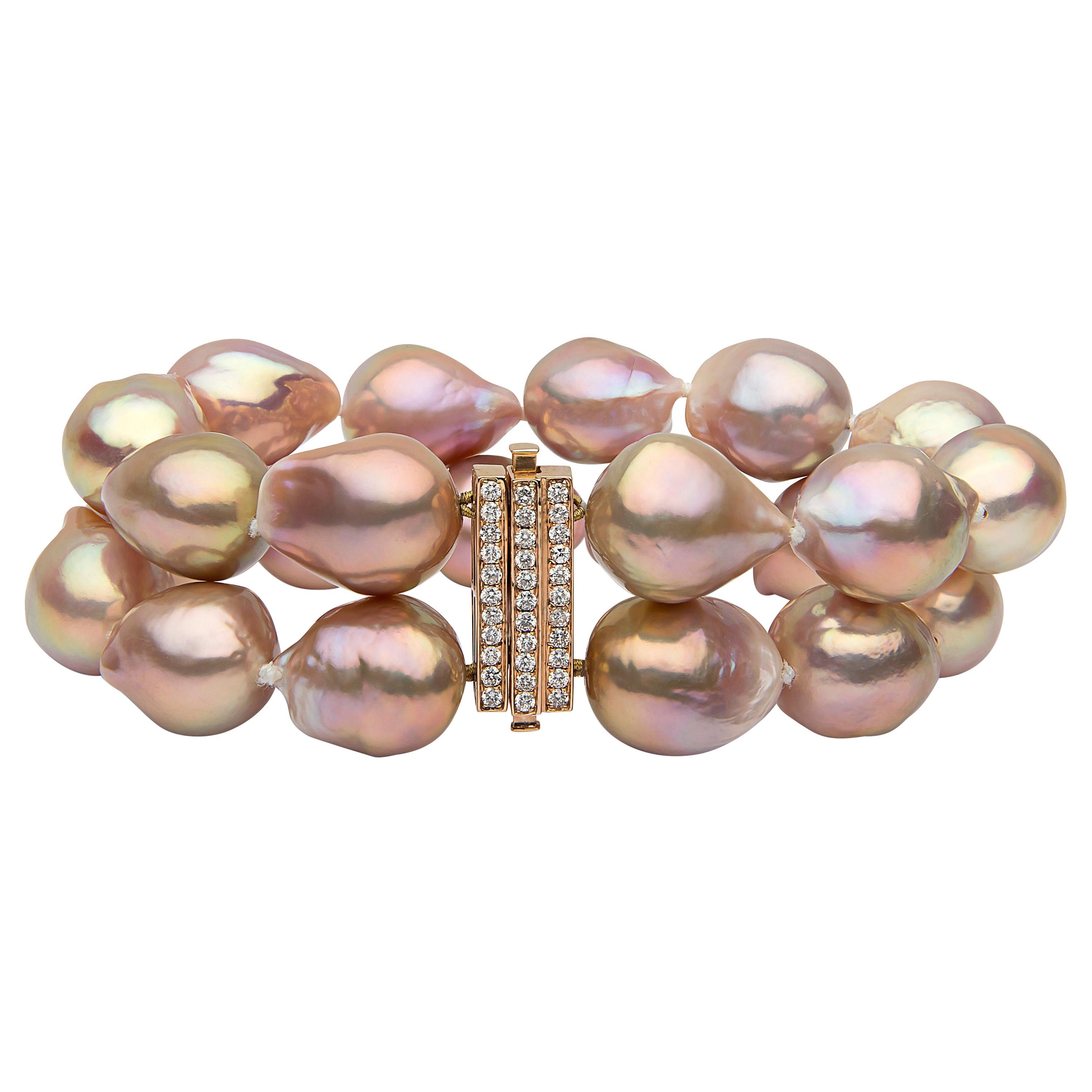 Yoko London Baroque Freshwater Pearl and Diamond Bracelet in 18 Karat Rose Gold