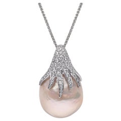 Yoko London Baroque Freshwater Pearl and Diamond Pendant in 18 Karat White Gold