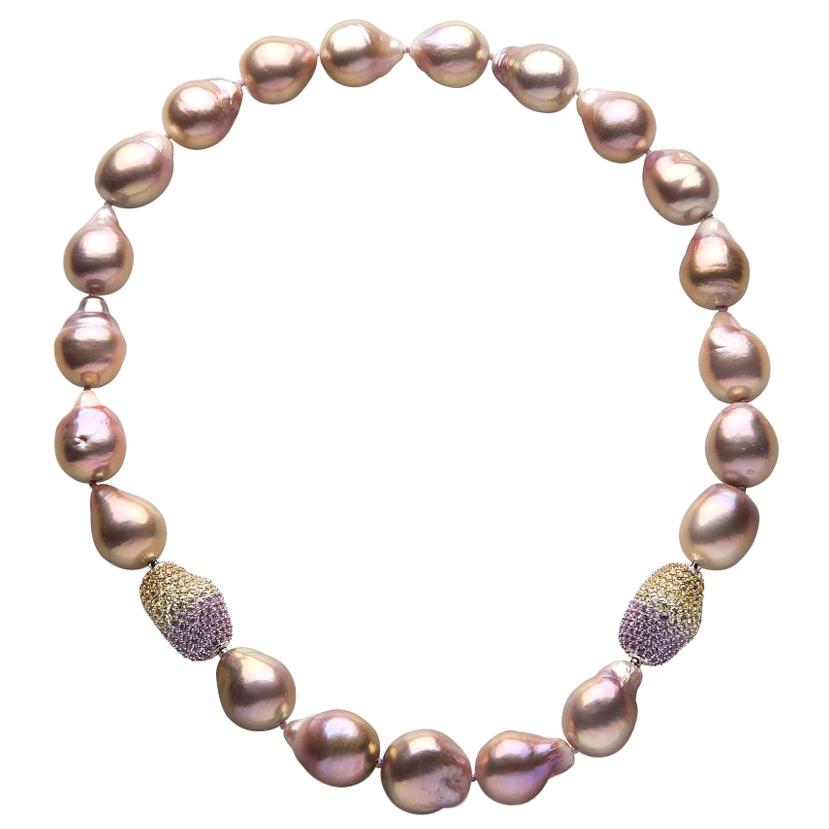 Yoko London Baroque Freshwater Pearl and Sapphire Necklace in 18 Karat Gold