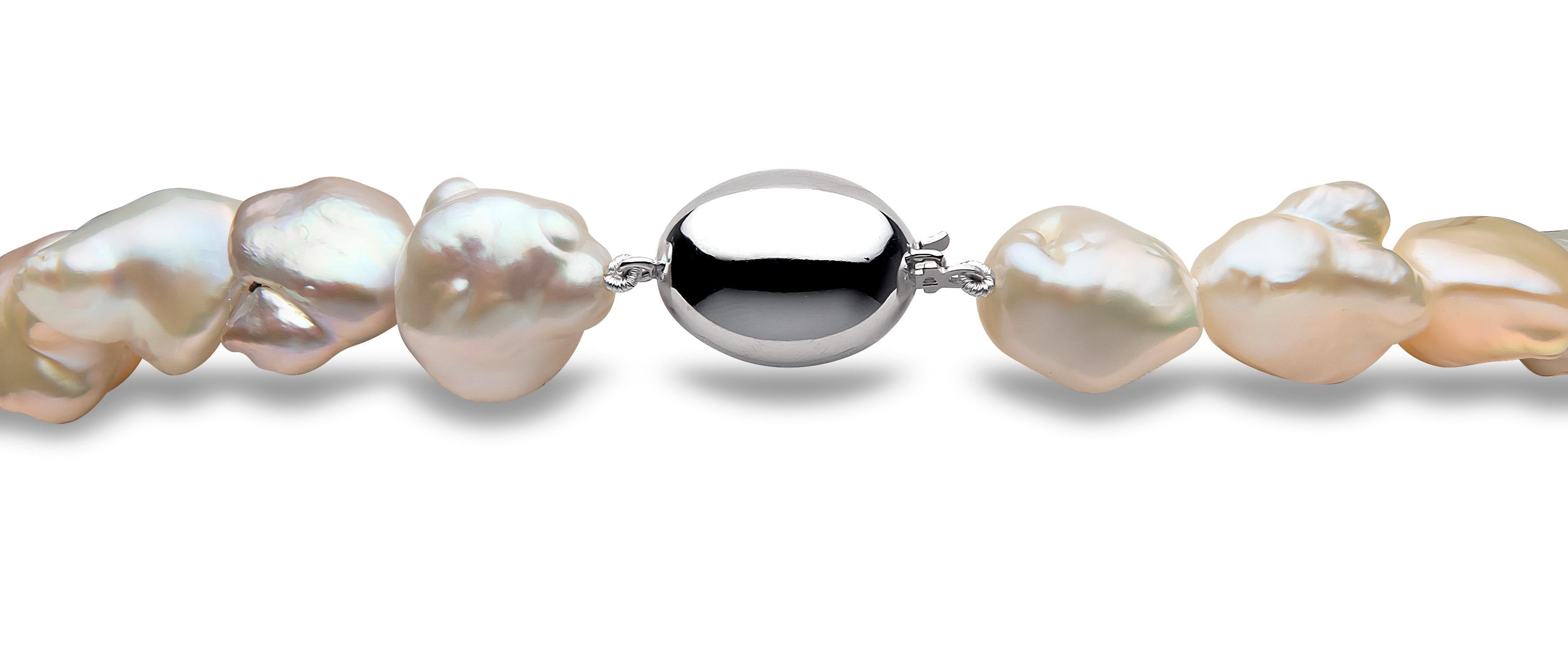 This unique necklace by Yoko London features a row of spectacular baroque Freshwater pearls completed with a subtle 18 Karat white gold clasp. Each baroque pearl is completely one-of-a-kind and this necklace has been designed to showcase each