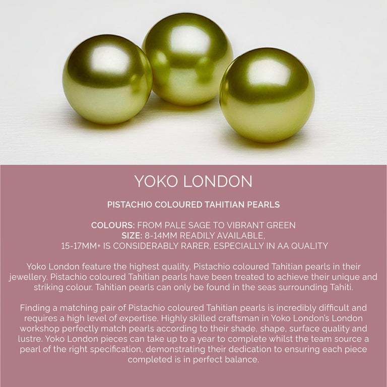 Rough Cut Yoko London Baroque Pistachio Coloured Tahitian Pearl Necklace in 18K Gold For Sale