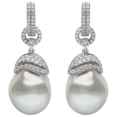 Yoko London Baroque South Sea Pearl and Diamond Earrings in 18 Karat White Gold