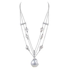 Yoko London Baroque South Sea Pearl and Diamond Necklace in 18 Karat White Gold