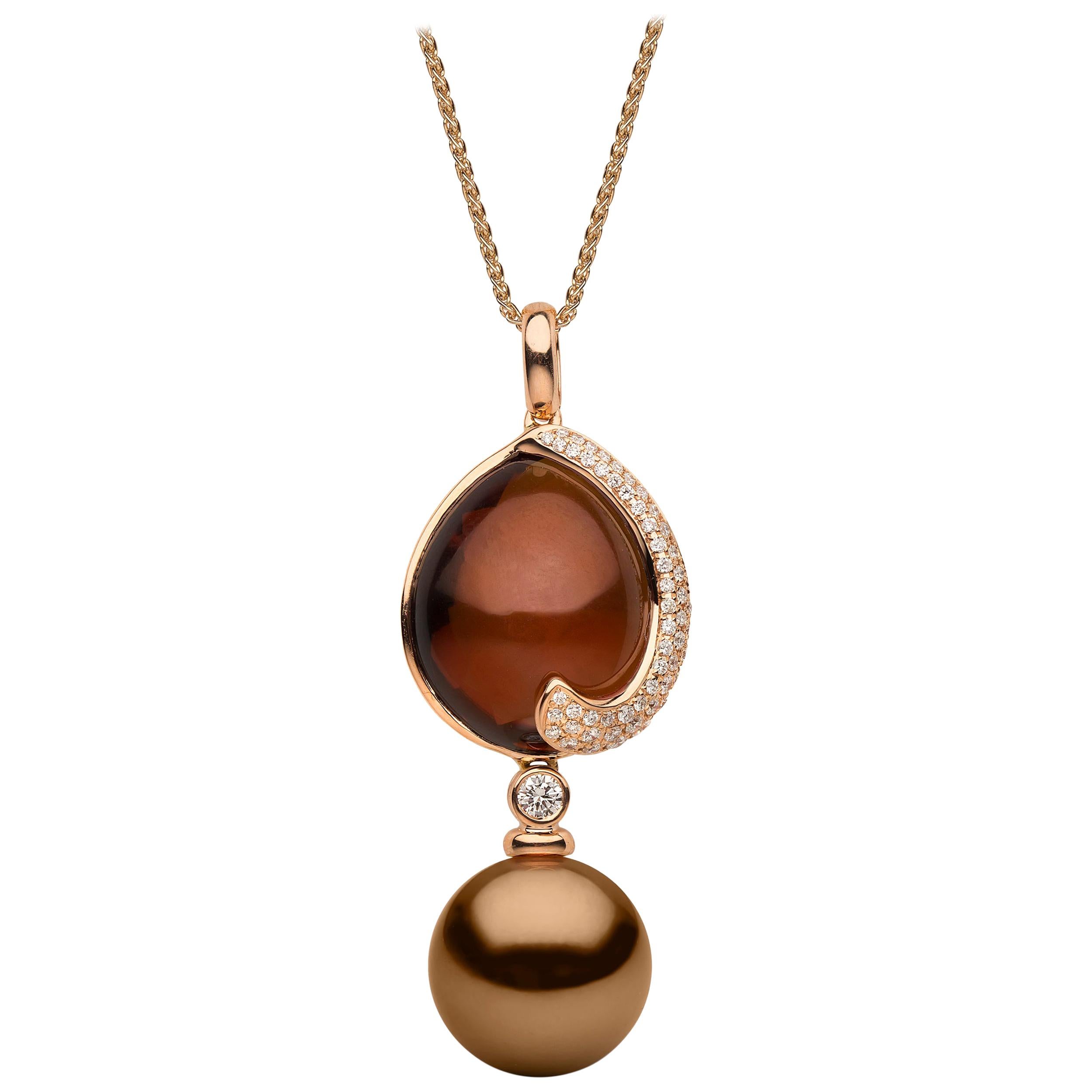 Pendentif Yoko London en or 18 carats, perles de Tahiti chocolat, quartz et diamants en vente