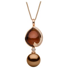 Pendentif Yoko London en or 18 carats, perles de Tahiti chocolat, quartz et diamants