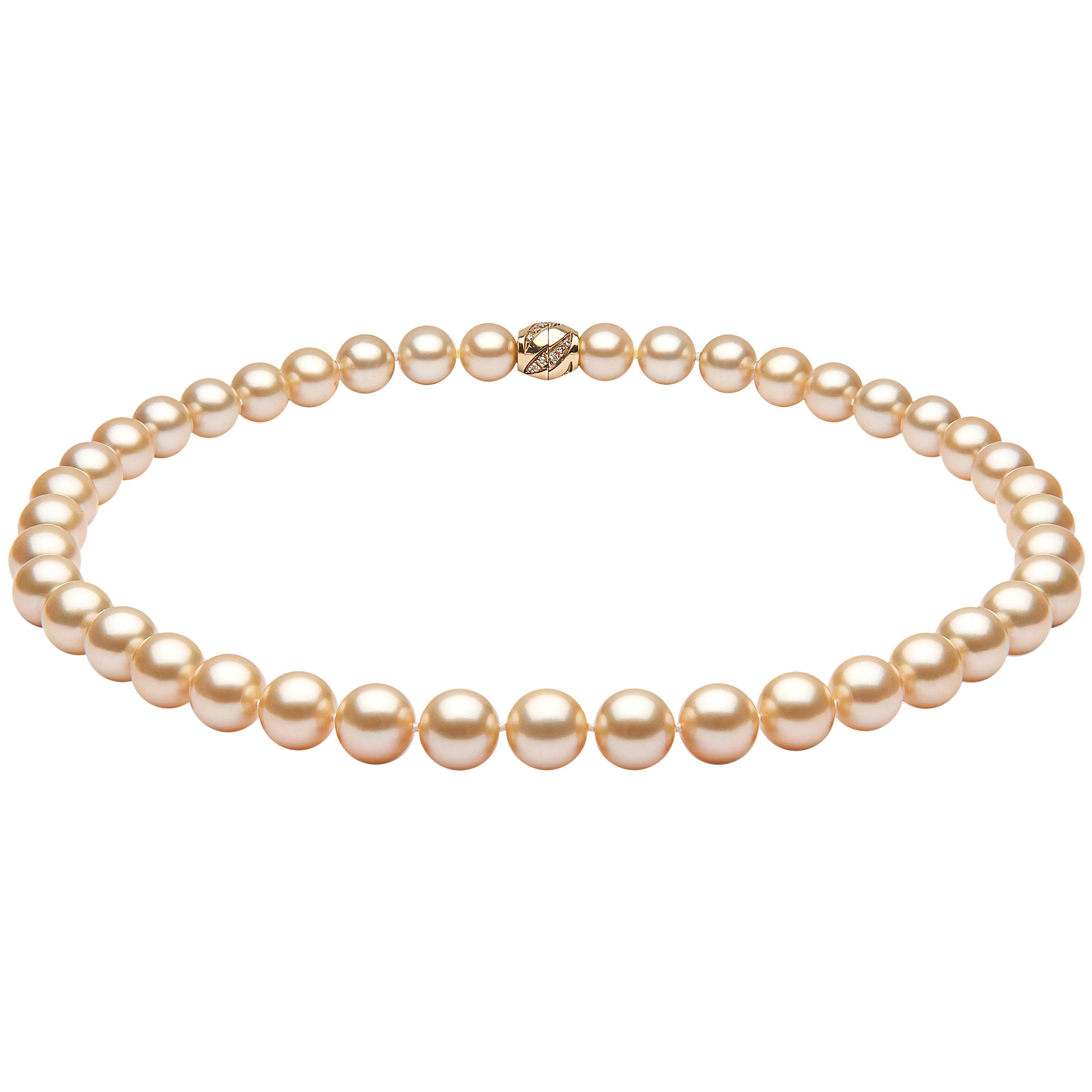 Yoko London Classic Golden South Sea Pearl and Diamond Necklace 18 Karat Gold For Sale