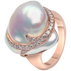 Yoko London Freshwater Baroque Pearl and Diamond Ring in 18 Karat Rose Gold